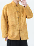 ‌Men's Chinese Style Suede Stand Collar TangSuit Jacket with Loong Jacquard