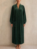 Womens Long Velvet Robe Soft Plush Outerwear with Pockets