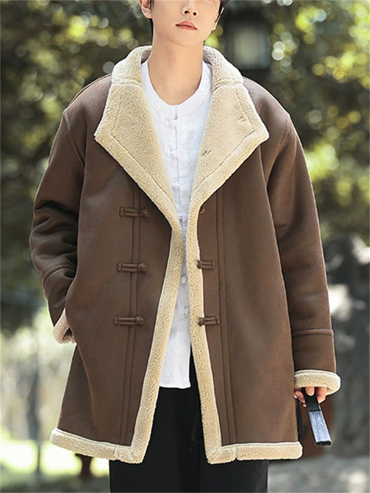 ‌Men's Winter Warm Faux Suede Thermal Lined Buttons Lapel Coats