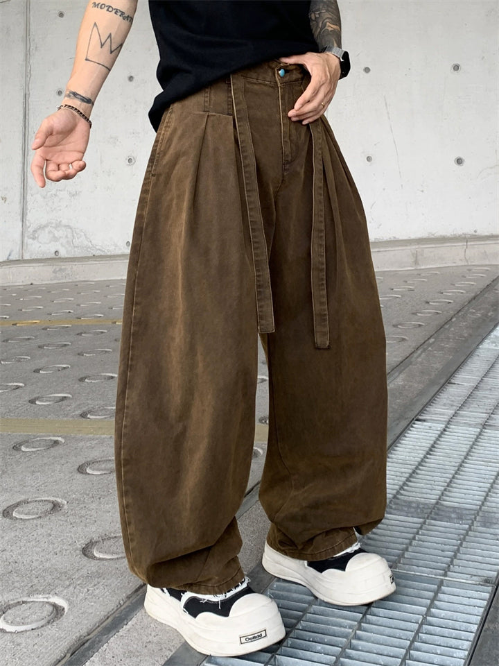 Men's Japanese Style Vintage High Street Straight Baggy Cargo Pants