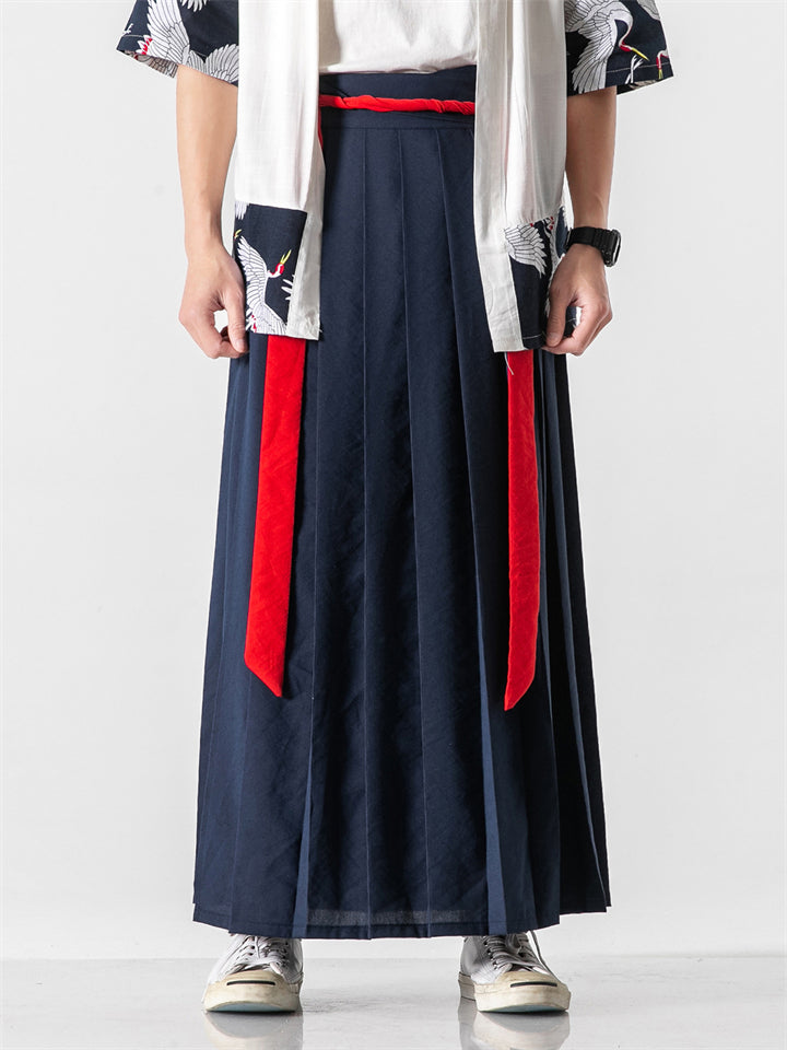 Men's Summer Ancient Style Solid Color Pleated Mamianqun