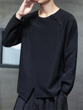 Men's Retro Solid Color Comfy Long Sleeve Round Neck Shirt