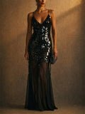 Women Sequin Backless Mermaid Evening Prom Maxi Dress
