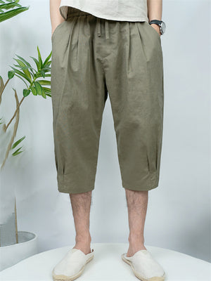 Men's Solid Color Comfortable Linen Cropped Pants for Summer