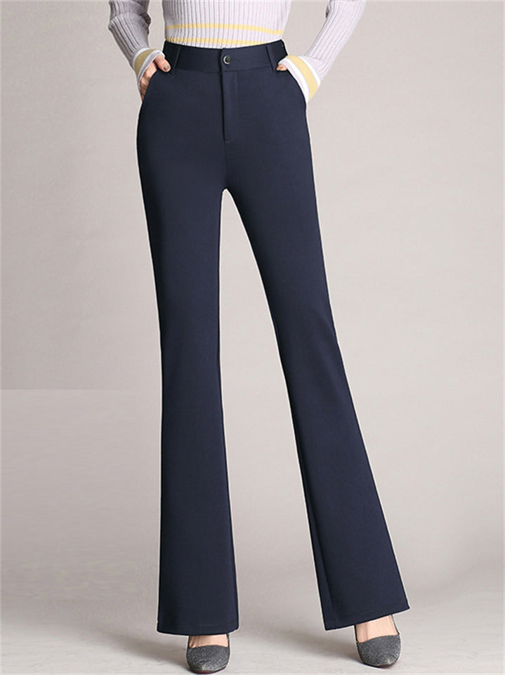 Women Slim Fit Flare Leg Trousers High Waist Stretch Work Pants