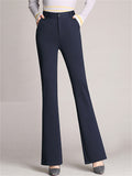 Women Slim Fit Flare Leg Trousers High Waist Stretch Work Pants