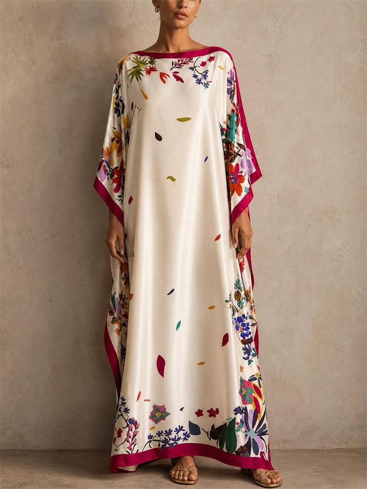 Womens Floral Print Loose Resort Cover Up Kaftan Maxi Dress