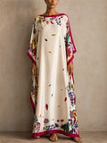 Womens Floral Print Loose Resort Cover Up Kaftan Maxi Dress