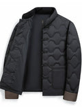 Men's Contrast Cuff Lightweight Black Stand Collar Chinese Knot Down Coat