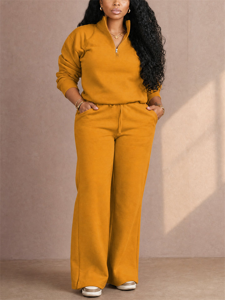 Women Half Zip Sweatsuit Set Wide Leg Pants 2 Piece Lounge Outfit