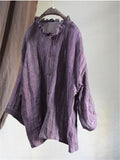 Loose Linen Distressed Textured Long Sleeve Shirt for Women