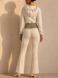 Womens Cropped Hoodie Flare Pants Two Piece Lounge Set