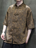 Men's Summer Cool Chinese Style Stand Collar Marble Print Half Sleeve Shirts