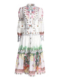 Lady Lined Lantern Sleeve Court Style Printed Dress