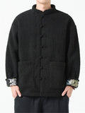 Men's Winter Thermal Lined Chinese Tunic Suit Fleece Coat with Pockets