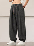 Men's Retro Solid Color Drawstring Loose Denim Pants