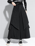 Fashion Women's Street Casual Black Patchwork Wide Leg Flared Pants