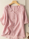 Women's Summer Solid Color Peter Pan Collar Shirts