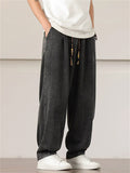 Men's Comfy Retro Trendy Solid Color Drawstring Wide Leg Denim Pants