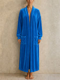 Womens Long Velvet Robe Soft Plush Outerwear with Pockets