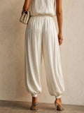 Women High Waist Glossy Pleated Loose Harem Jogger Pants