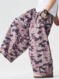 Unisex Vintage Camouflage Printed Drawstring Wide Leg Pants