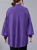 Women's Autumn Purple Elegant Loose Lapel Lantern Sleeve Shirts