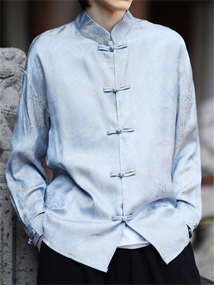 Chinese Style Men's Print Stand Collar Long Sleeve Shirts