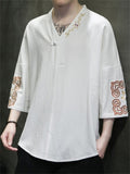 Men's Chinese Style Embroidered 3/4 Sleeve Hanfu TangSuit Shirt