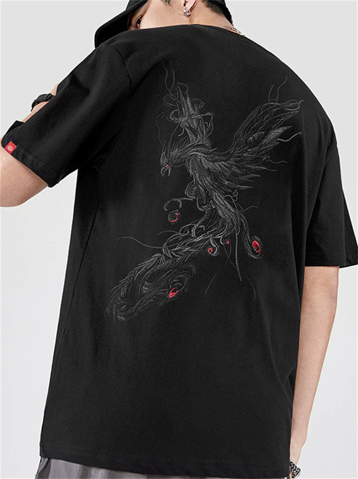 Men Cotton Phoenix Embroidery Vogue Half Sleeve Shirts