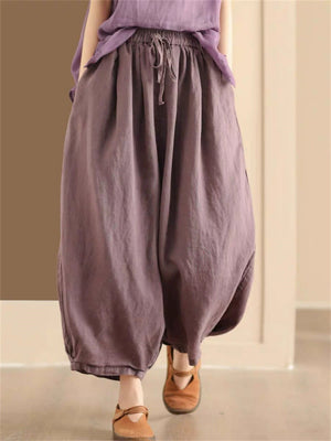 Women's Summer Comfy Solid Color Wide Leg Elastic Waist Cropped Pants