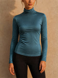 Women Mulberry Silk Slim Fit Turtleneck Long Sleeve Stretch Shirt