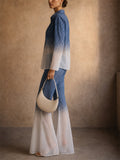 Women 2 Piece Blue Ombre Gradient Shirt and Wide Leg Pants Set