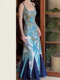 Women's Slim Elastic Square Neck Sleeveless Backless Maxi Dress