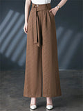 Women's Drape Jacquard High Waist Wide Leg Dress Pants with Belt