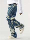 Men's Casual Streetwear Mosaic Checkered Loose Fit Straight Denim Pants