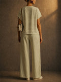 Womens Striped 2 Piece Matching Short Sleeve Wide Leg Pants Set