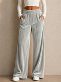 Womens Grunge Style Velvet Elastic High Waisted Wide Leg Pants