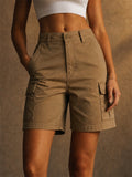 Womens High Waisted Utility Pockets Cargo Bermuda Shorts