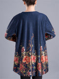 Plus Size Floral Print Long Sleeve O-Neck Shirt for Women