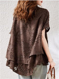 Women's Summer Polo Neck Sequin Jacquard Short Sleeve Shirt