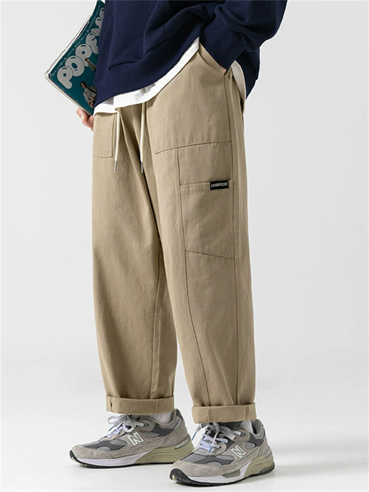 Men's Japanese Style Streetwear Loose Fit Straight Leg Cargo Pants with Pockets