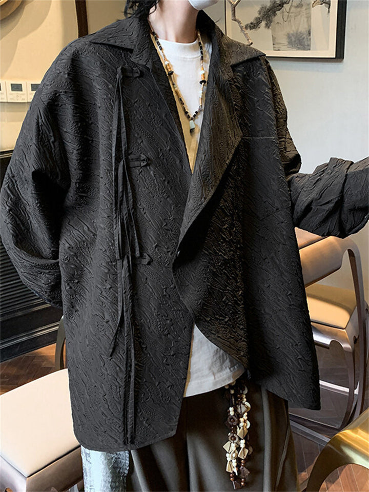 Men's Chinese Style Long Sleeve Vintage Loose Textured Shirts