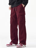 Winter Warm Fleece Lined Cargo Pocket Drawstring Men Casual Pants