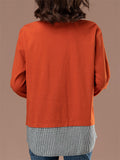 Women's Loose Cotton Contrast Color Patchwork Long Sleeve Shirts