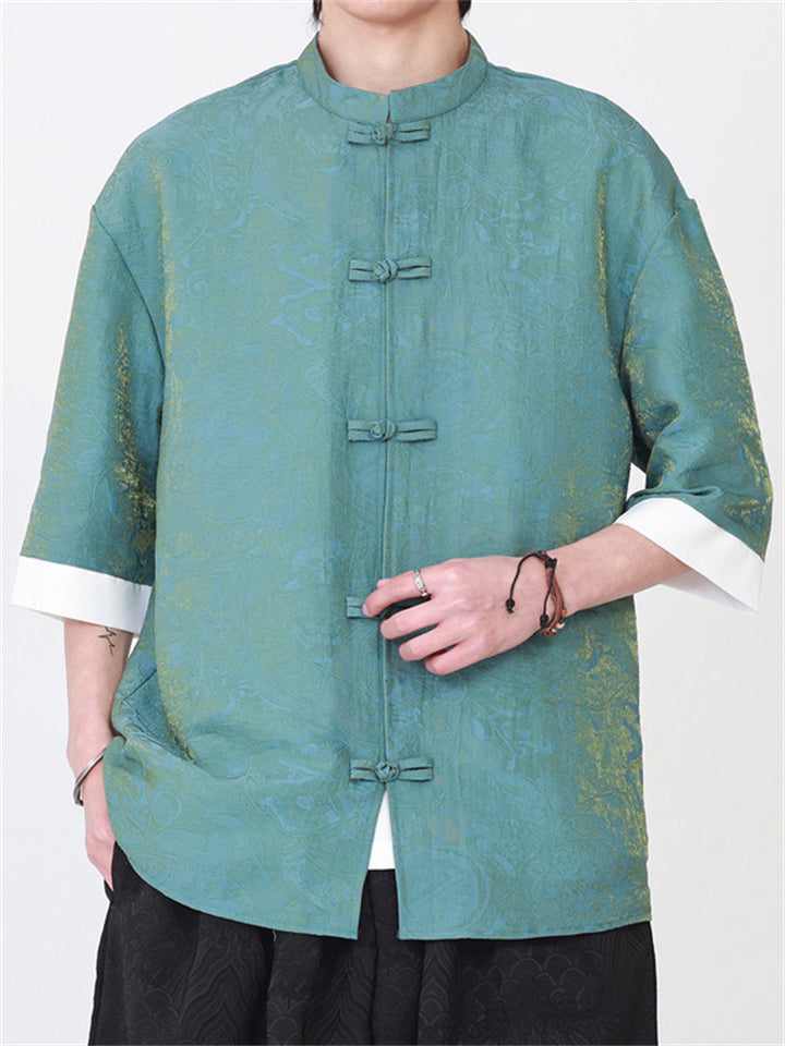 Men's Summer Short Sleeve Chinese Tang Suit Jacquard Kung Fu Top