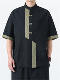 Men's Summer Contrast Color Linen Short Sleeve Shirts