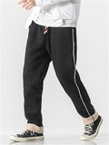 Comfy Winter Warm Fleece Lined Contrast Trim Straight Leg Pants for Men
