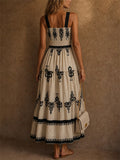 Womens Holiday Style Boho Print Smocked Tiered Summer Maxi Dress