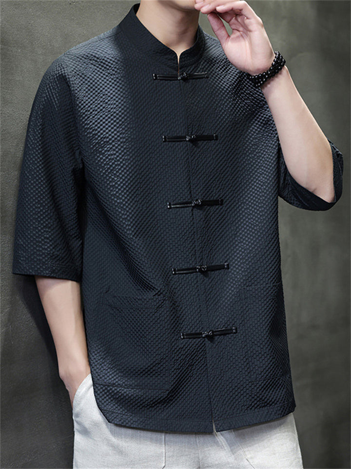 Men's Retro Chinese Style Summer Solid Color Short Sleeve Shirt